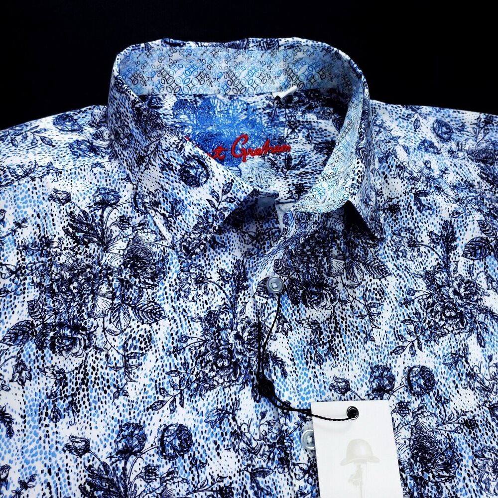 Robert Graham L Colville Abstract Floral Long Sleeve Shirt Blue NWT $198
